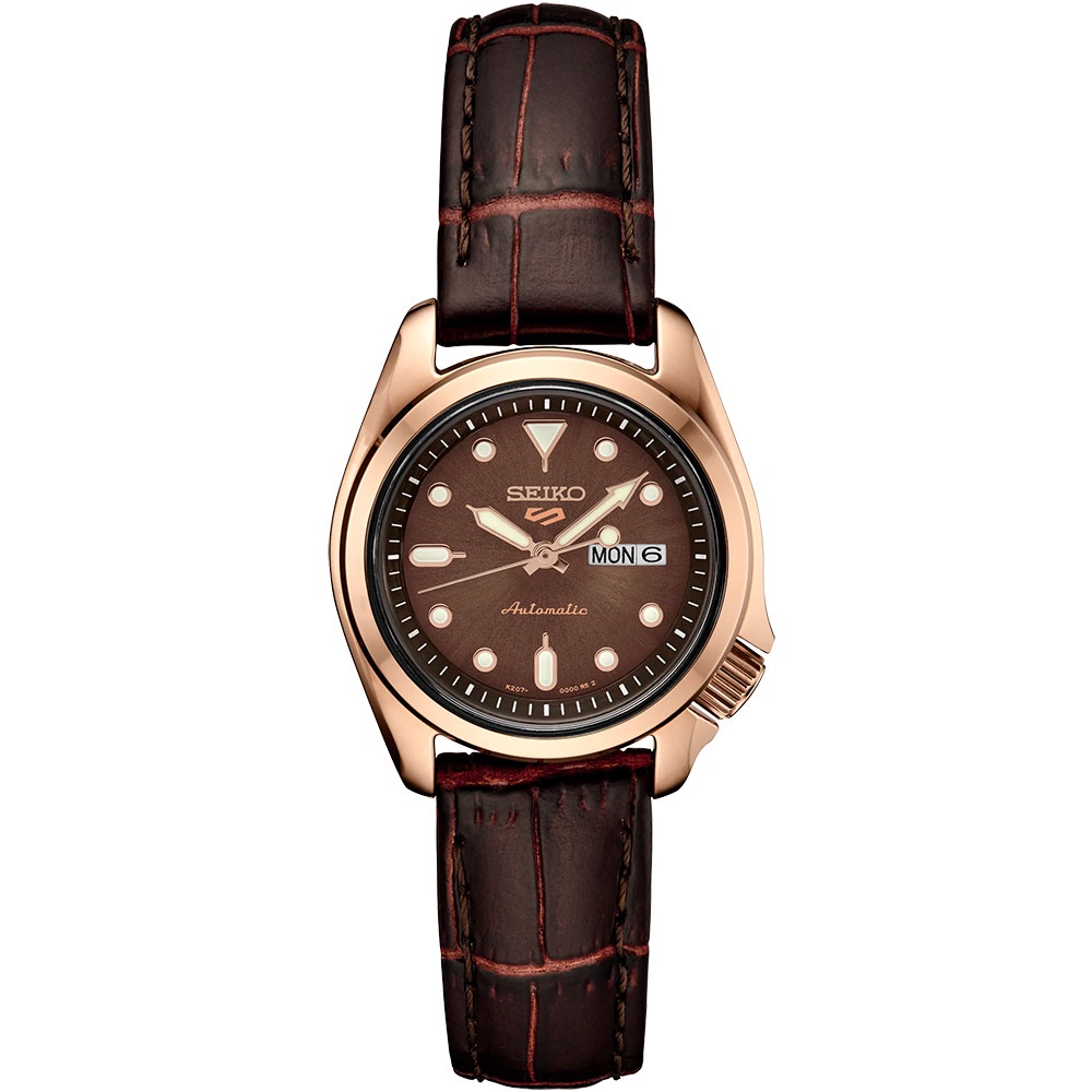 JAM TANGAN WANITA SEIKO 5 SRE006K1 SPORT AUTOMATIC STAINLESS STRAP BROWN ROSE GOLD