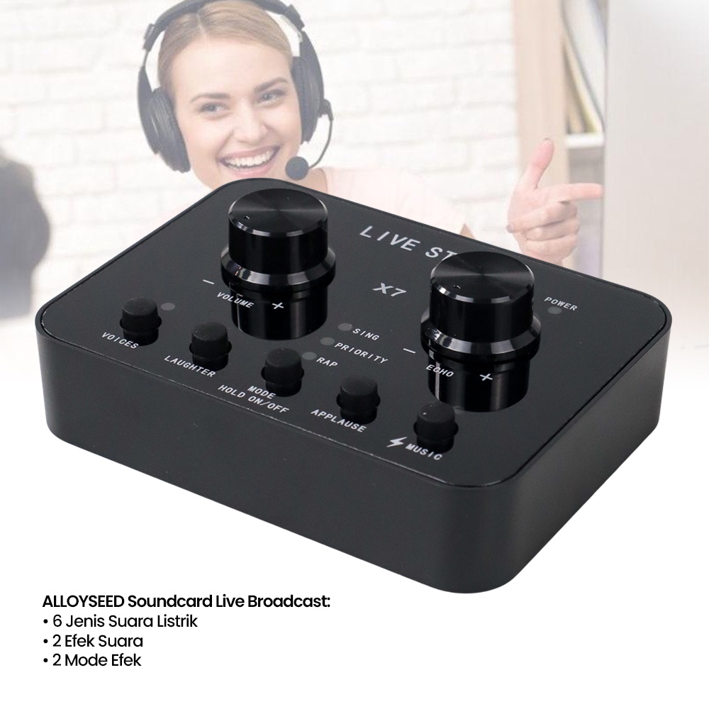 ALLOYSEED Audio USB External Soundcard Live Broadcast Microphone Headset - X7 - Black