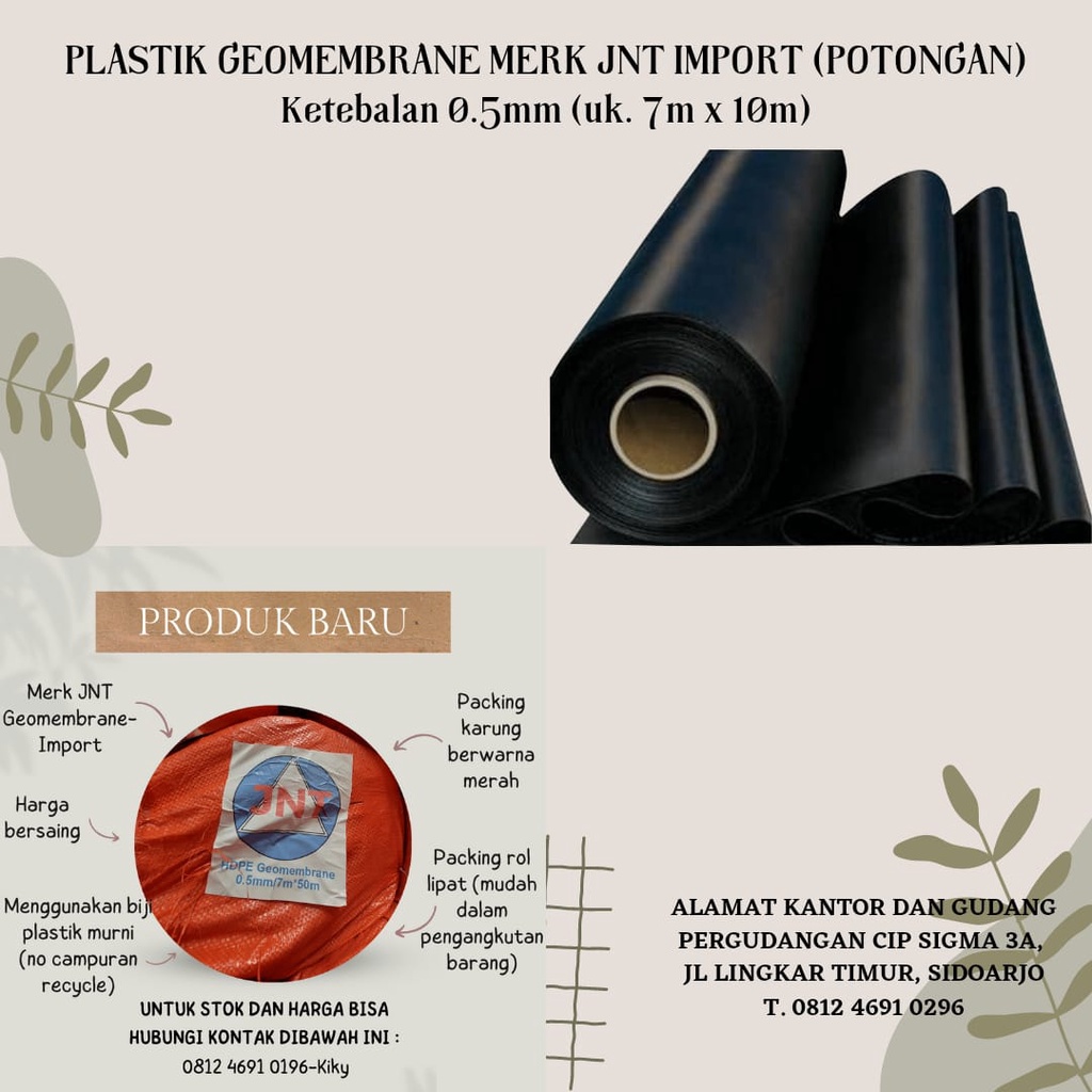 PLASTIK GEOMEMBRANE MERK JNT-IMPORT 0,5MM (UK. 7M X 10M)
