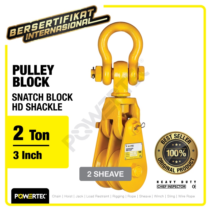 POWERTEC Snatch Block / Pulley Block Shackle 2 Ton - 3" HD 2 Sheave