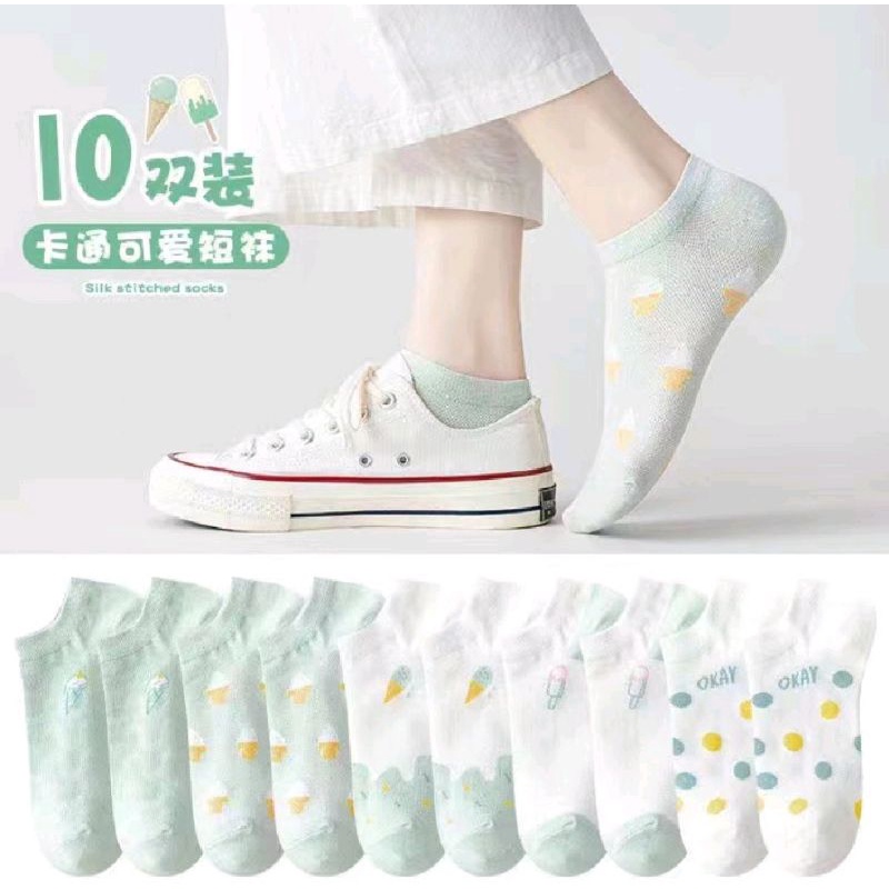 Kaos Kaki Wanita Motif Ice Cream Kaoskaki Fashion Korea Women Sock Import