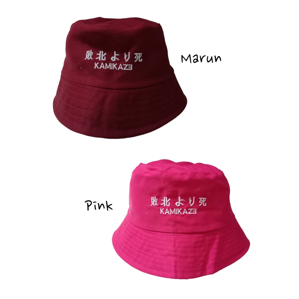 Bucket Hat Bordir Kamikaze Unisex Bahan Cotton Drill Kualitas Premium