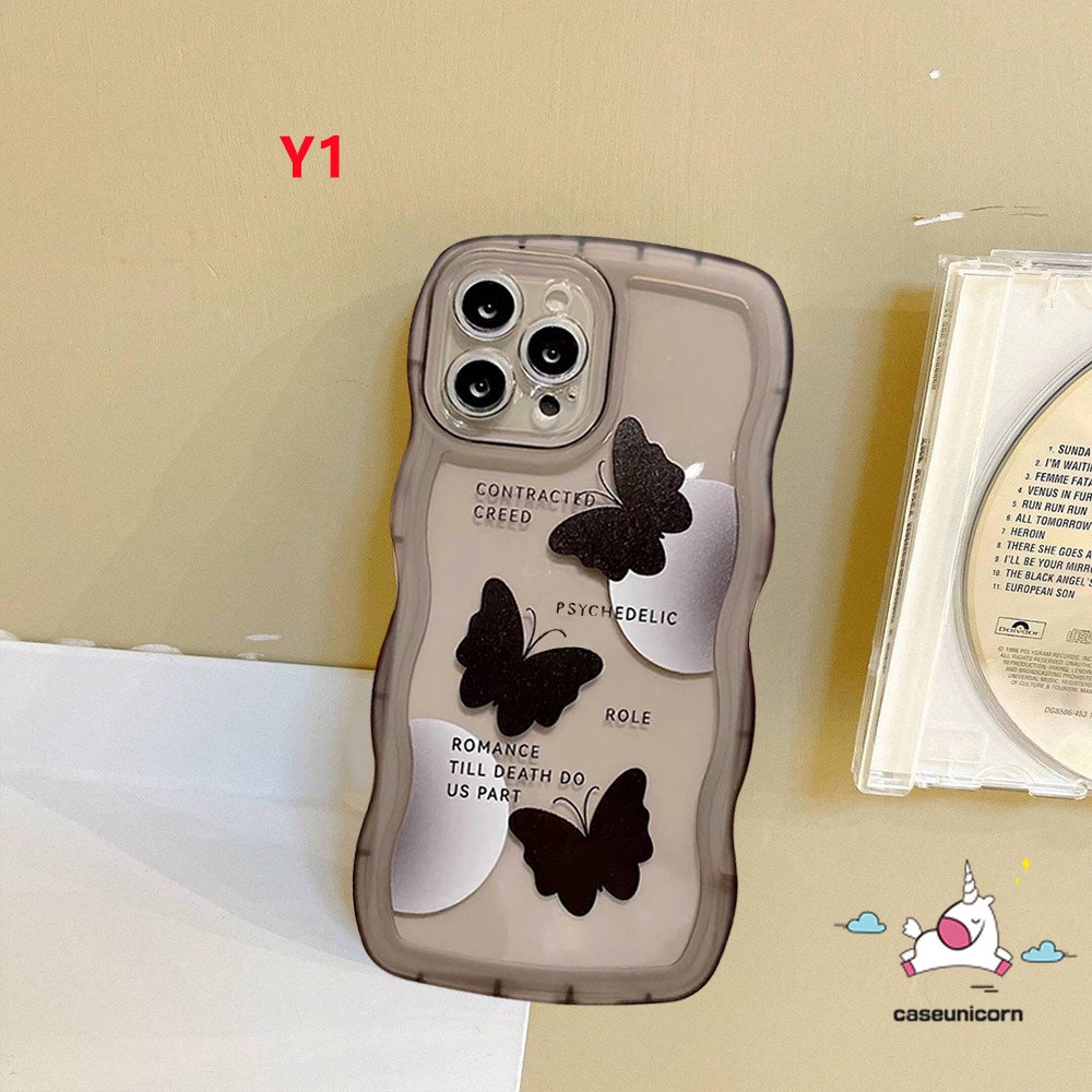 Casing Oppo A15 A57 A78 A17 A55 A16 A58 A17K A74 A54 A96 A95 A16K A1k A77s A3s A72 A5 A9 A76 A12E A77 A12 A7 A16s A5s Reno8 8T 7Z 8Z 7 6 A53 Wavy Edge Black Butterfly Sarung Soft Case