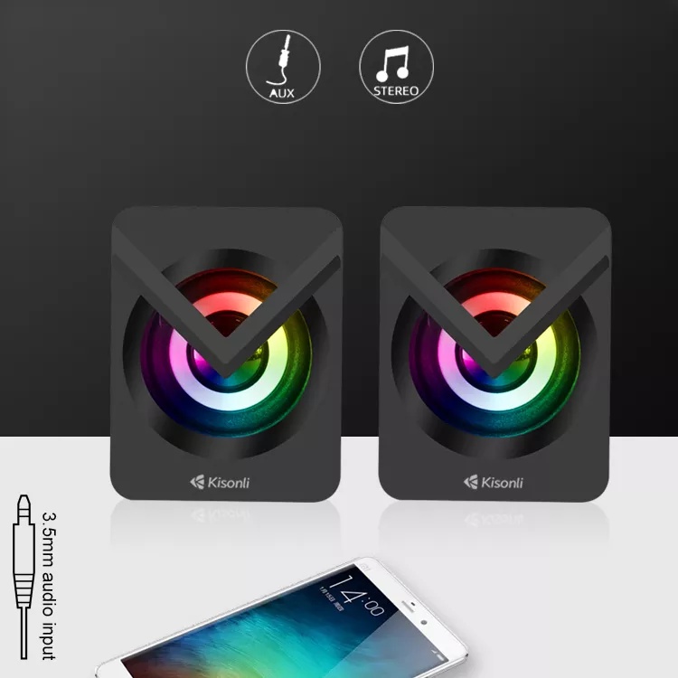 KISONLI Gaming Speaker Komputer/Laptop L-1040 LED RGB Light With Switch Volume Control - Putih-4