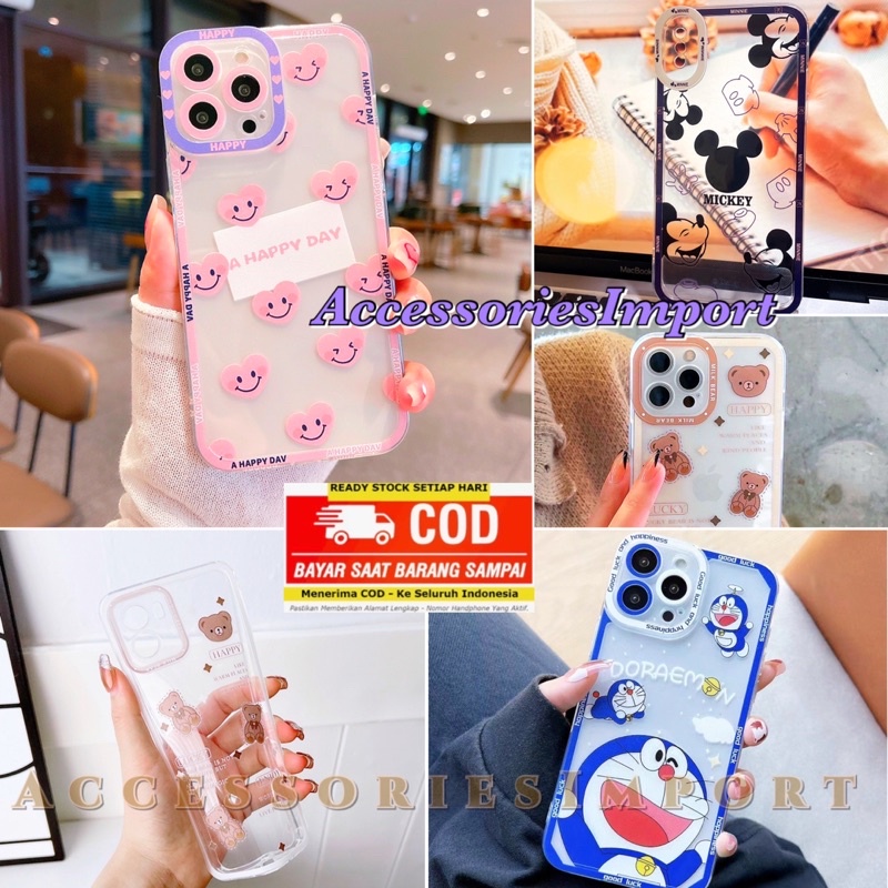 CASE IPHONE 14/ 14PRO/ 14PRO MAX/ IPHONE 13/ 13PRO/ 13PRO MAX/ SOFTCASE PROTECTOR CAMERA/ CASING MOTIF BEAR/ BERUANG/ DORAEMON/ MICKEY/ LOVE PINK