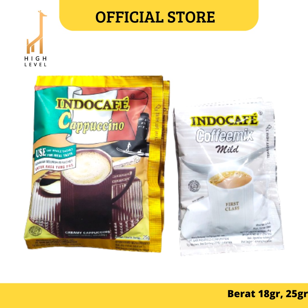 

Indocafe Cappucino 25gr dan Indocafe Coffeemix Mild 18gr (1 Sachet)