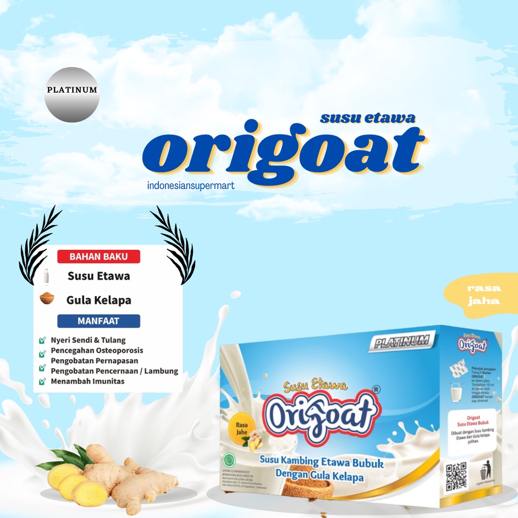 

Origoat Susu Etawa Platinum menguatkan tulang persendian Rasa Jahe 10 sachet @ 25gram