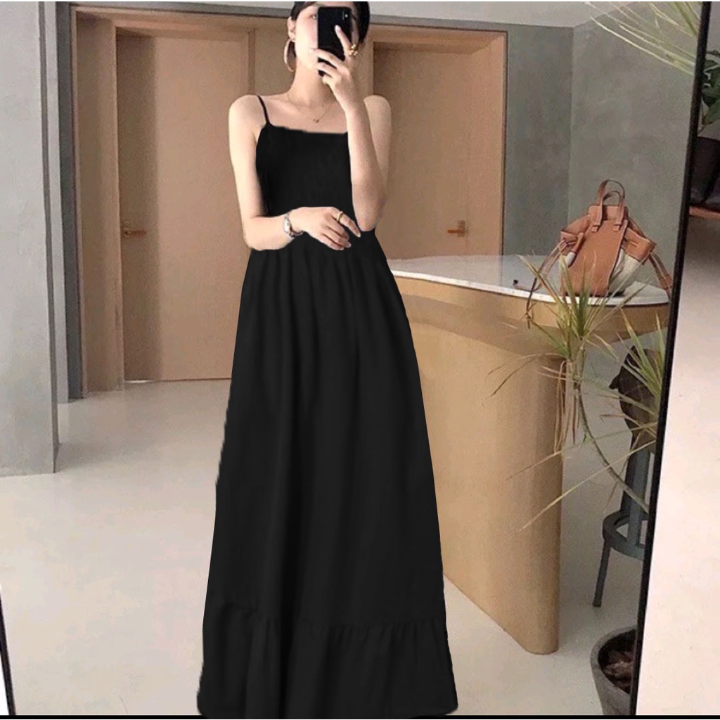 Dress Tali Kerut Rempel Panjang Semata Kaki - Long Dress Kerut Tali Korea 908