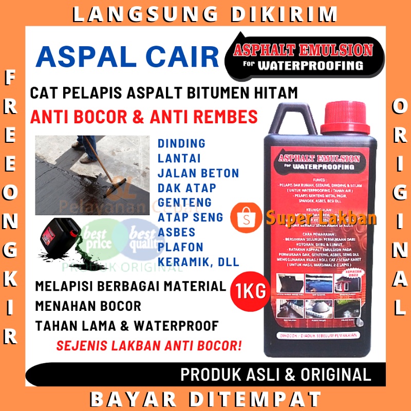 Cat Aspal Cair Anti Bocor Pelapis Dinding Dak Atap Keramik Anti Rembes Asphalt Emulsion 1KG Aspalt Waterproofing