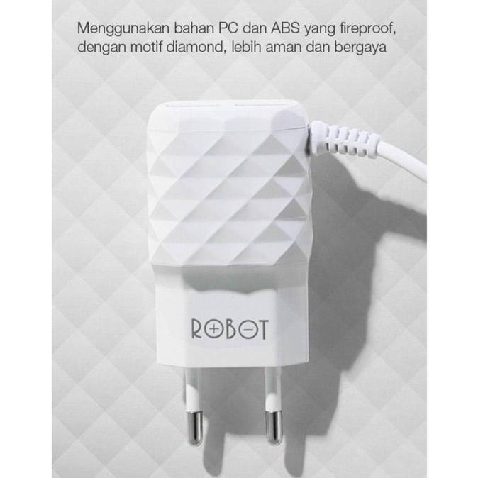 ROBOT RK-5 DIAMOND POWER CHARGER MICRO USB 2.1A DUAL PORT USB SMART CHIP MULTI PROTECTION