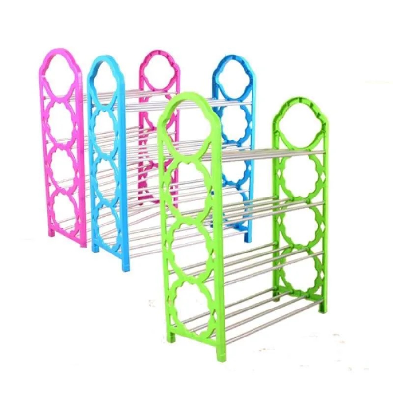 RAK SEPATU SUSUN 4 TINGKAT PLASTIK ALUMINIUM SHOES STORAGE RACK