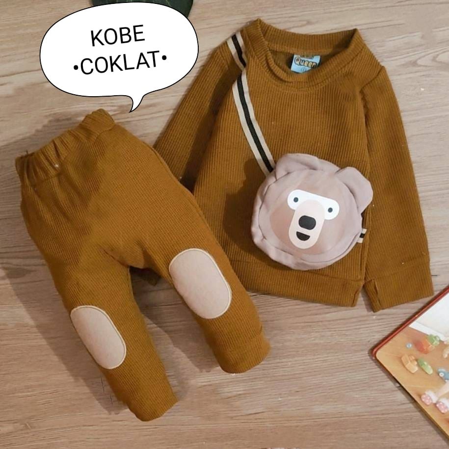 Setelan Anak Cowok - Baju Bayi Laki - Laki Model Sweater stelan Tangan Panjang Celana Panjang Motif Kobe Bear Usia 6 Bulan-3 Tahun