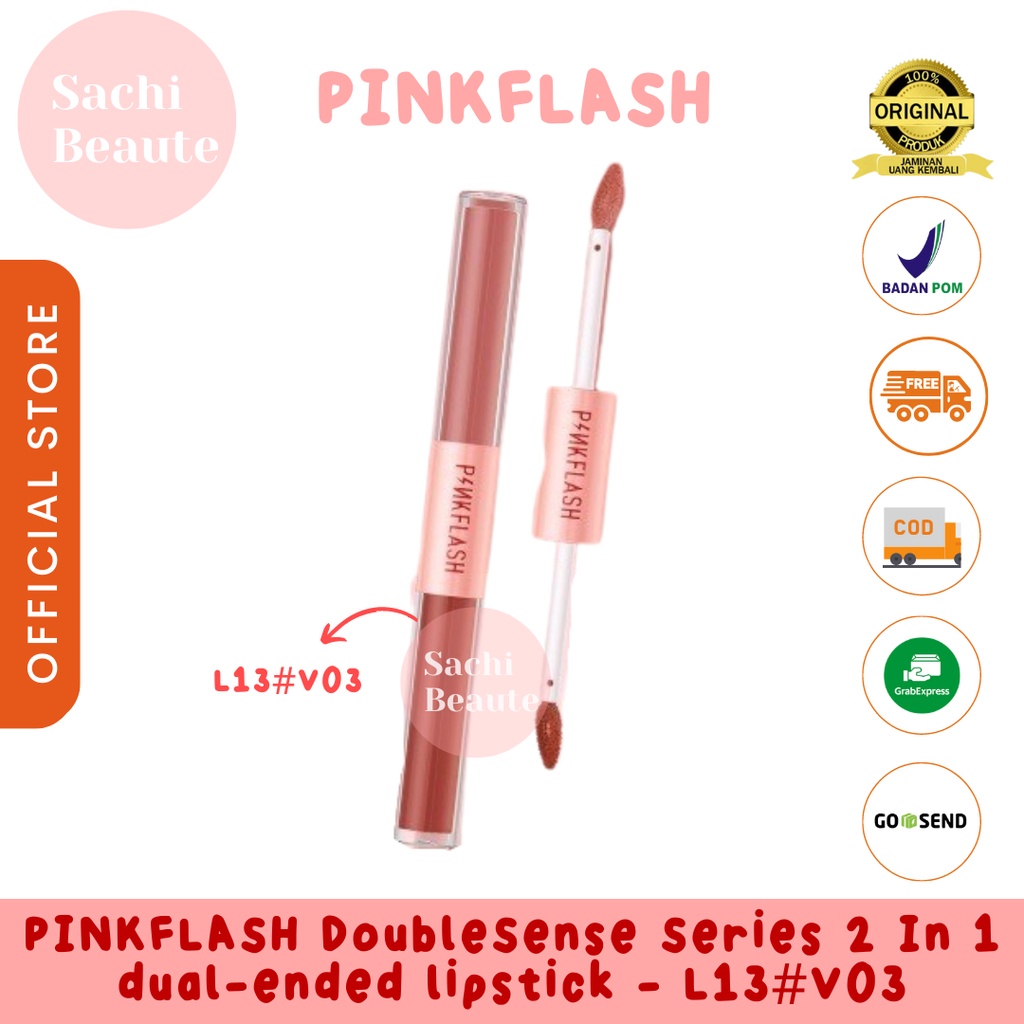 PINKFLASH 2 IN 1 Double Effect Lipstik Ombrelips Liquid Matte Velvet Lipstick Lightweight High Pigment Lasting Lipstik - V03