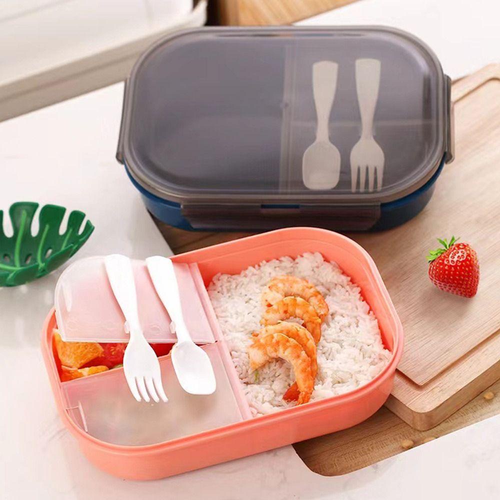 R-FLOWER Lunch Box Microwavable Rectangle Grid Untuk Siswa Pekerja Kantor Wadah Makanan