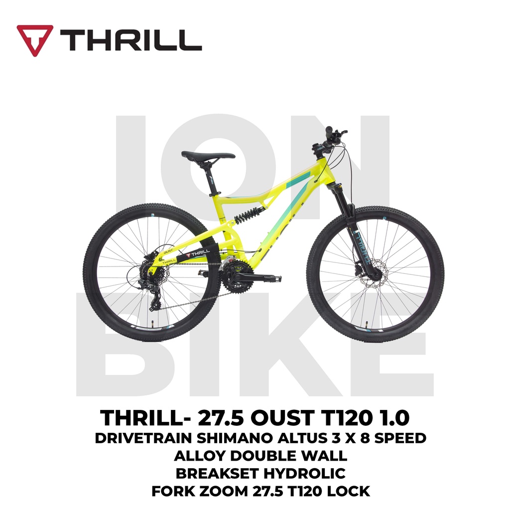 Sepeda MTB 27.5 Thrill Oust 1.0 BB NYL Yellow Tosca T120 Sepeda Gunung Alloy Ringan 8Speed 8 Sp Dual