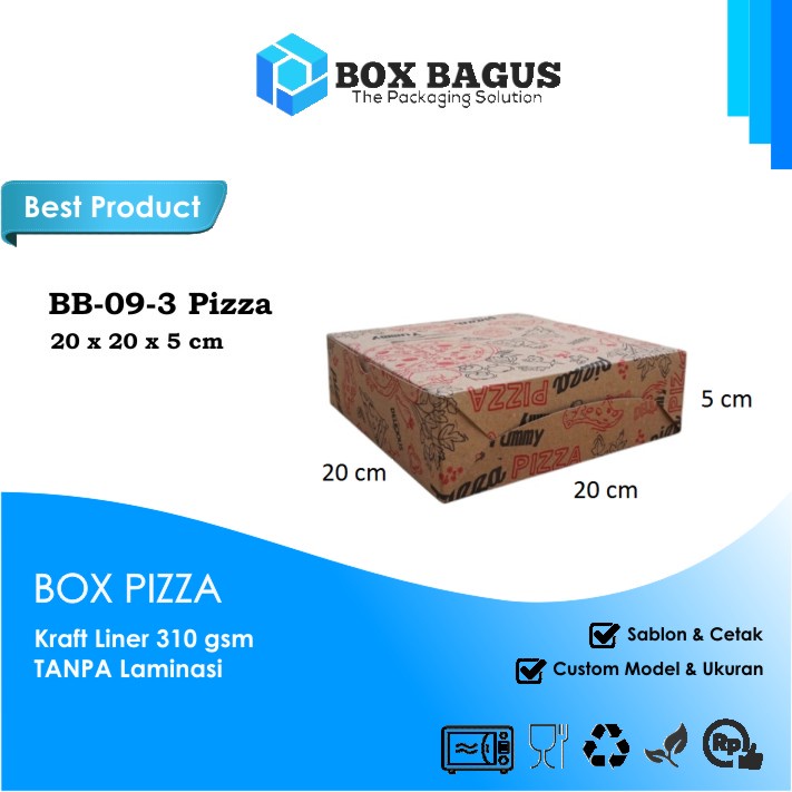 (PIZZA) BOX DUS 20x20x5 KRAFT 310 GSM - KOTAK HAMPERS ROTI KUE