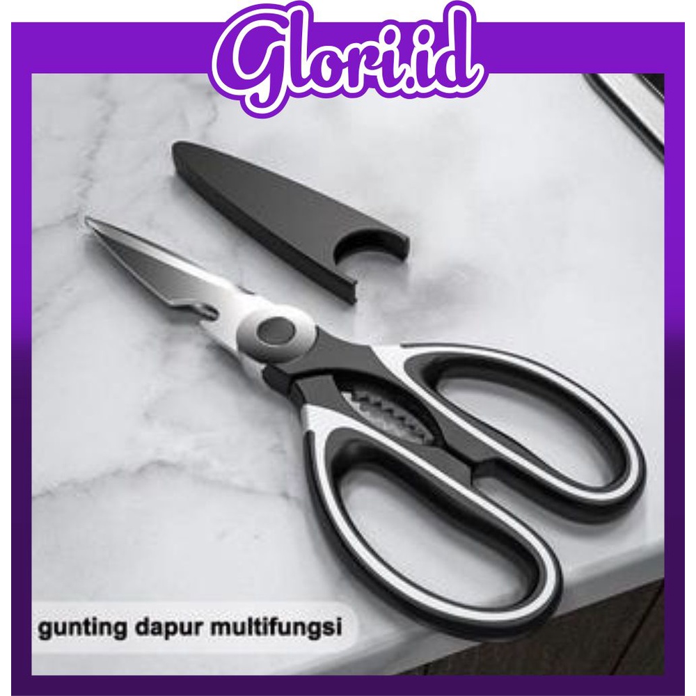 GLORI.ID Gunting Dapur Serbaguna Gunting Ikan Ayam Daging Stainless Steel Black Murah R710