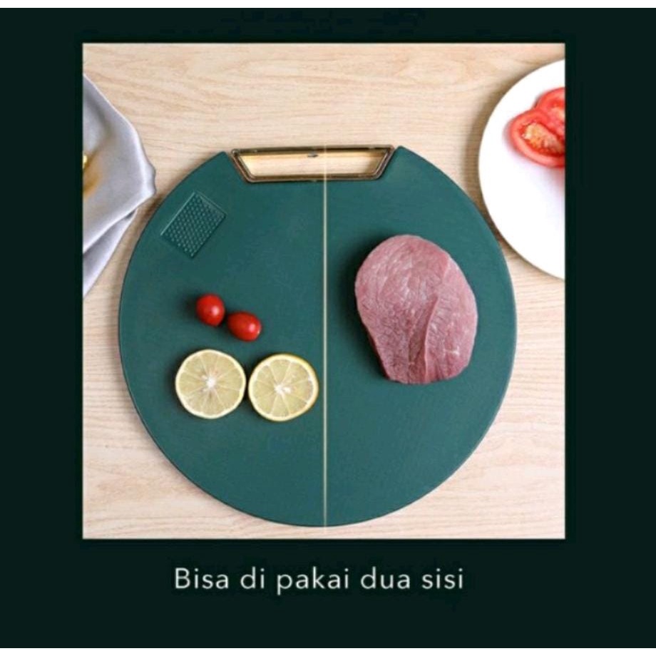 TALENAN Bulat 2 in 1 dan Parutan Minimalis Bahan Plastik Anti Jamur Anti Bakteri CUTTING BOARD GREEN / Talenan PE Anti Jamur