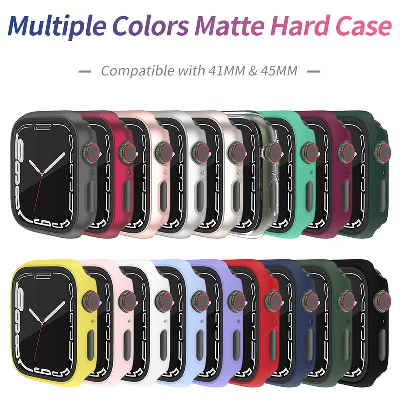 Hard Case PC Dengan Tempered Glass Pelindung Layar Untuk Apple Watch Seri 8 7 6 5 4 3 2 1 SE2 45mm 41mm 42mm 40mm 38mm