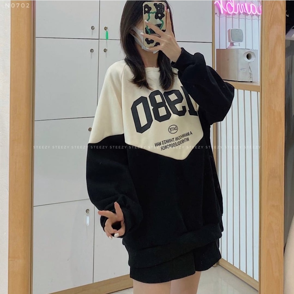 SWEATER OVERSIZE 1980 DATE CREWNECK WANITA TERBARU