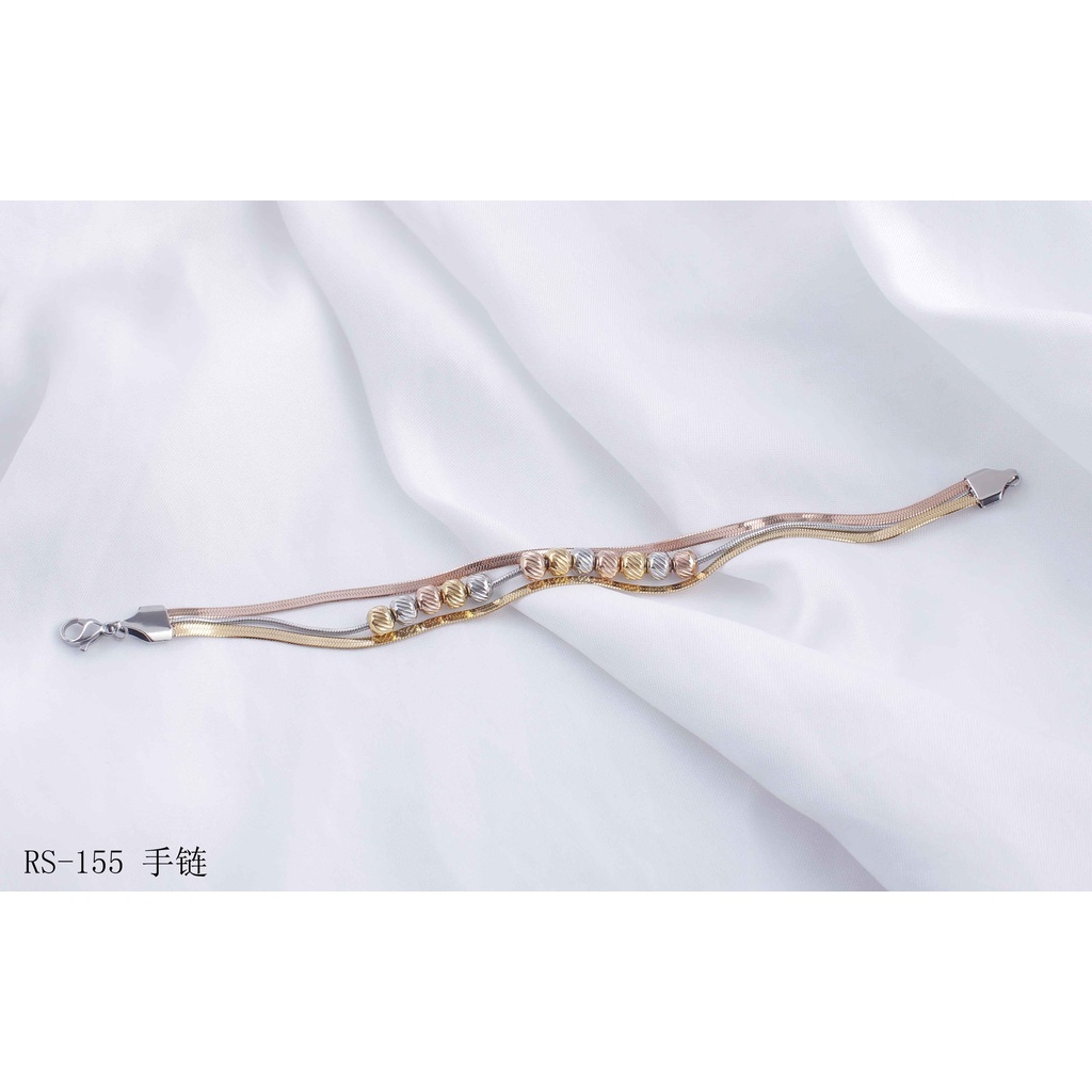Gelang Titanium 3Rantai Biji Bola Kombinasi Perhiasan Wanita Jewelry 155
