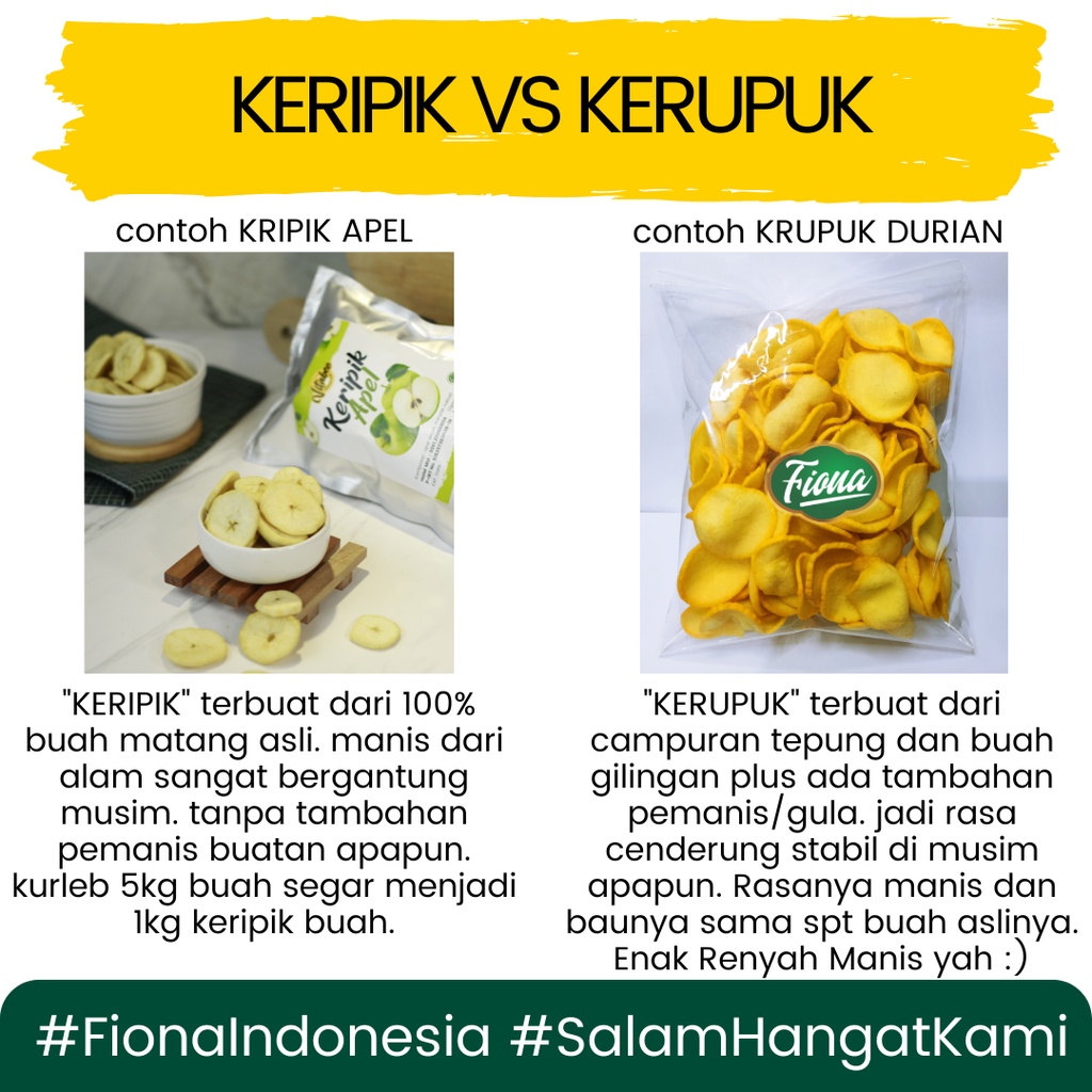 

Fiona Keripik Kripik Apel 100 gram Khas Kota Malang - Garansi Renyah BISA COD