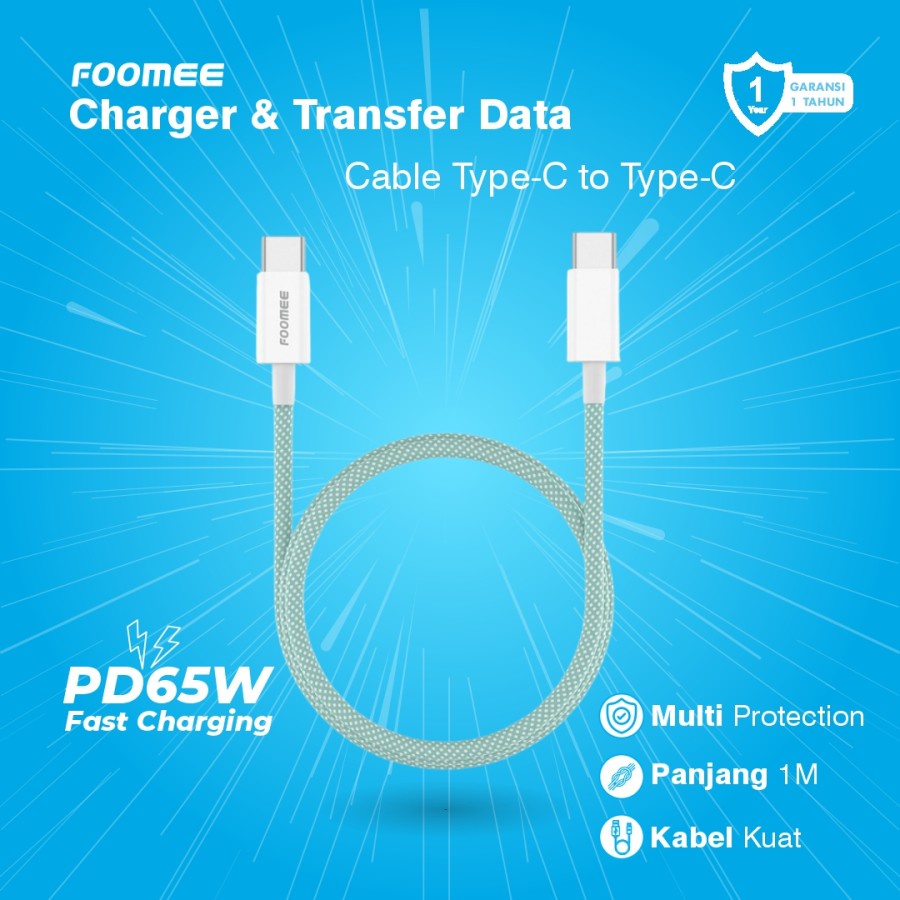 Kabel Data Type C to Type C 65W FOOMEE FD105 Type C to Lightning 27W Fast Charger