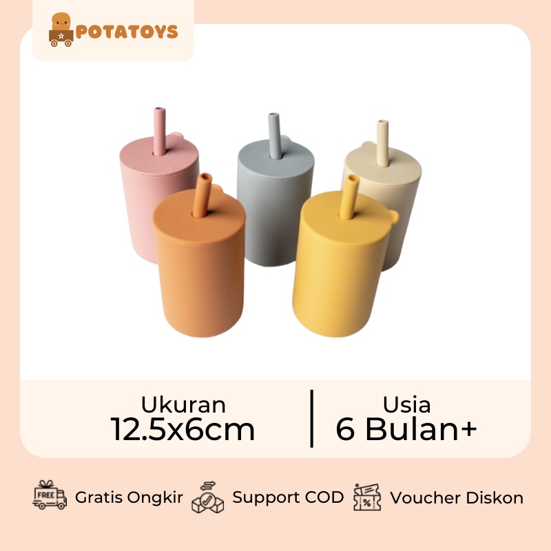 [ Potatoys ] Premium Silicone Water Cup + Straw Baby | Gelas + Sedotan Silikon Bayi