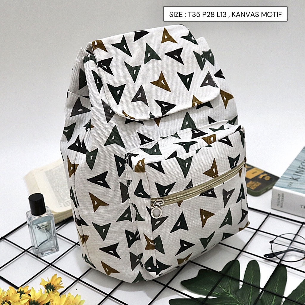 Ransel Kanvas Wanita Travel Multi-fungsional Tali Serut Ransel Siswa Campus Style banyak motif Warna-Motif 123