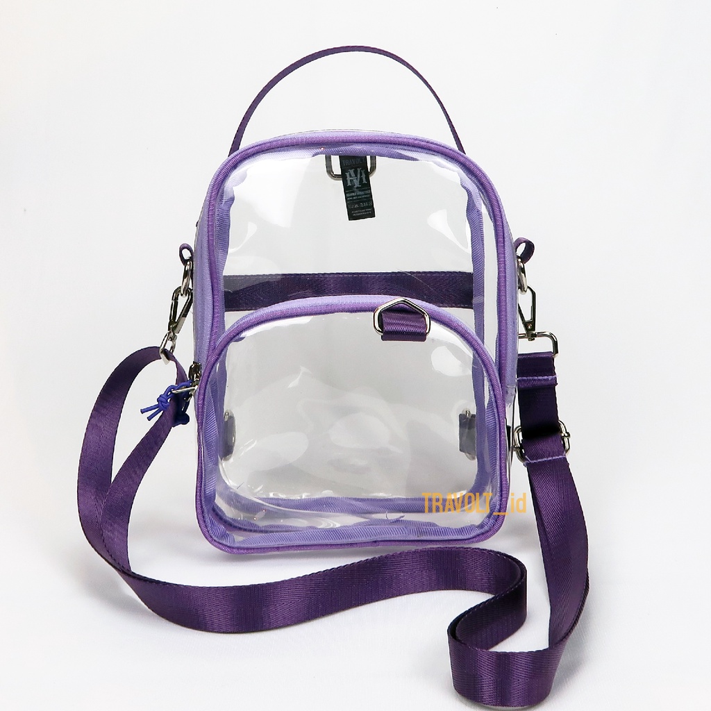 Sling Bag 3in 1- Travolt - Tas ransel selempang Transparan - Tas backpack PVC Mika tebal - Tas Konser KPOP - Ungu - Purple - Dae