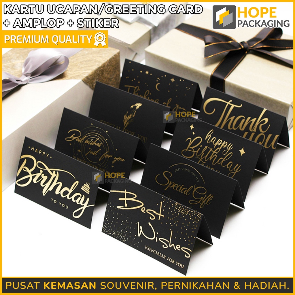 Kartu Ucapan Hitam / Greeting Card + Amplop + Stiker