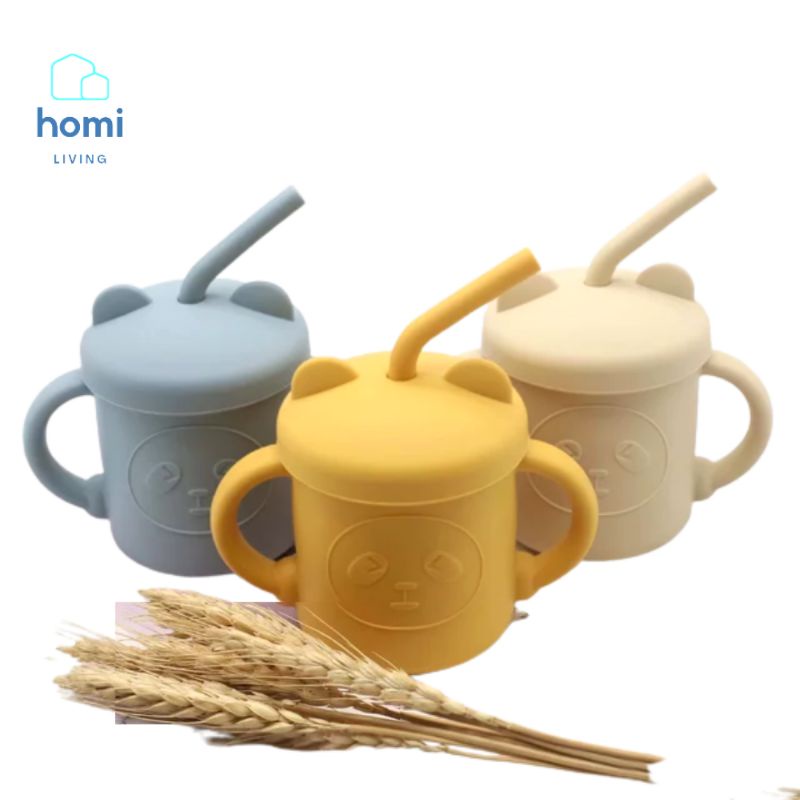 HOMI Gelas Cangkir Botol Tempat Minum Minuman Tutup Sedotan Bayi Balita MPASI 6 Bulan Baby Safe Drin
