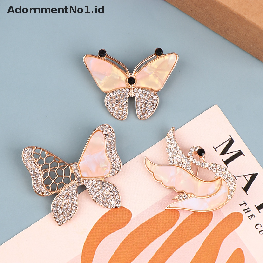 Bros Pin Desain Angsa Butterfly Hias Berlian Imitasi Untuk Aksesoris Wanita / Pesta Pernikahan / Hadiah No1