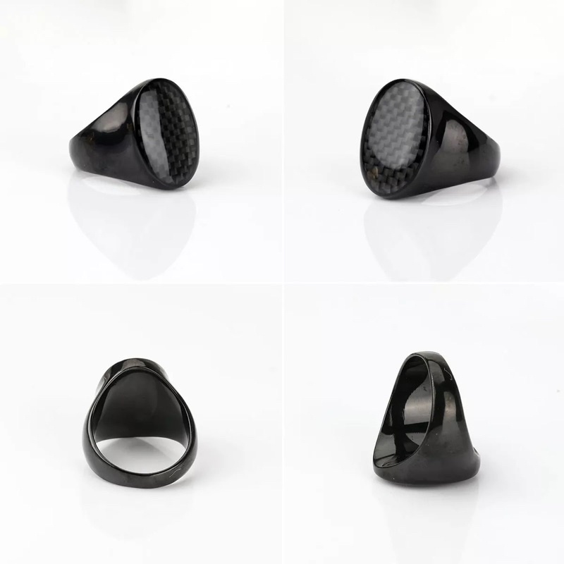 Cincin Pria Carbon Fiber Titanium Black Anti Karat Tahan Luntur