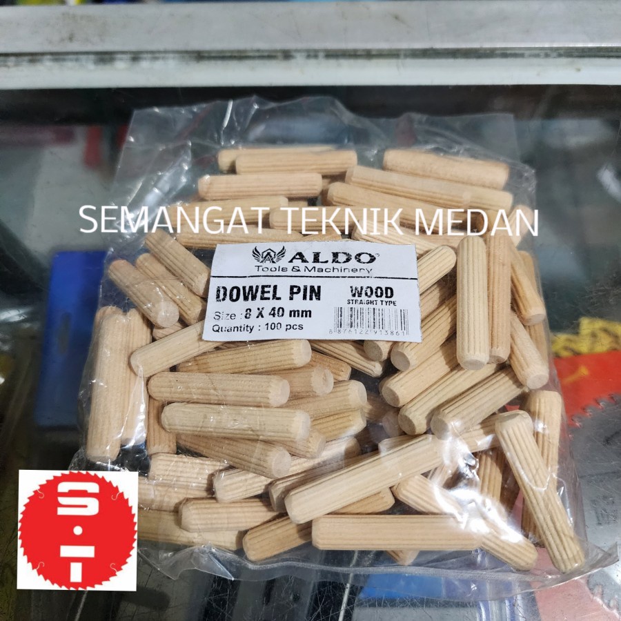 DOWEL PIN WOOD JOINTER SAMBUNGAN KAYU 8MM 8 MM x 40MM 100 PCS ALDO