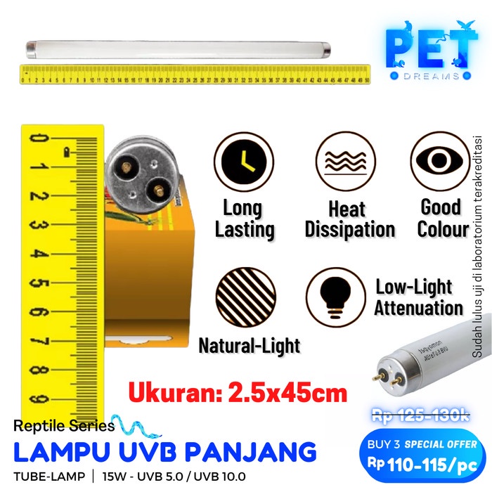 LAMPU UVB PANJANG TL TUBE VITAMIN D3 REPTIL REPTILE KURA SULCATA KURA