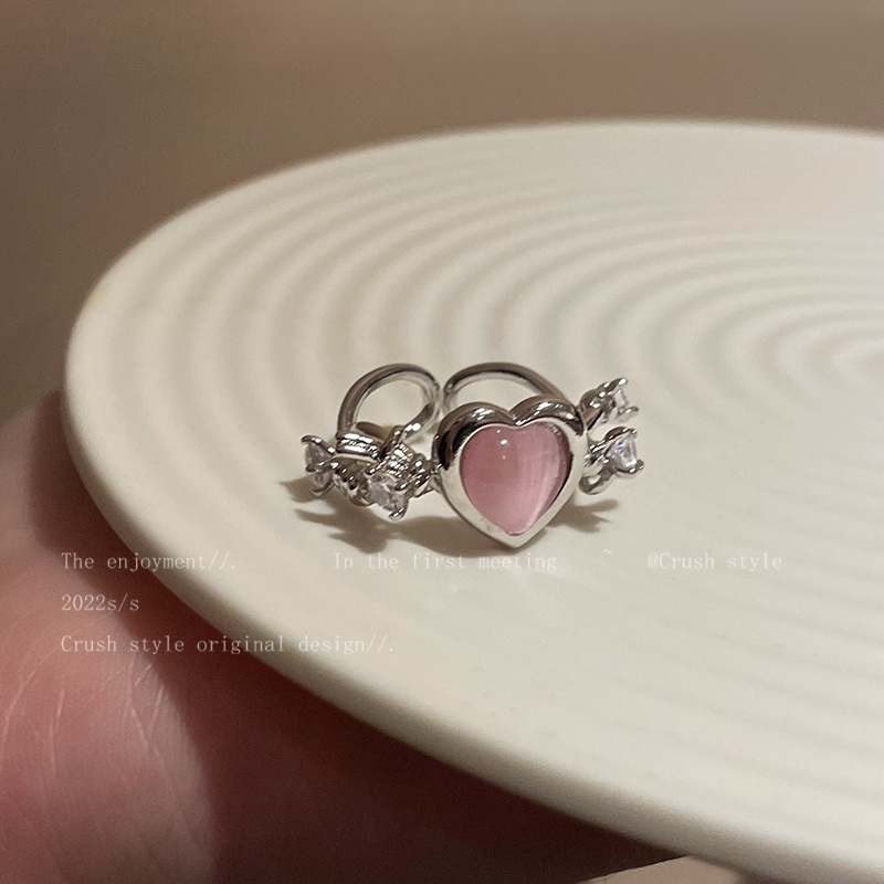 IFYOU Cincin Silver Hias Batu Opal Pink Gaya Vintage Untuk Wanita