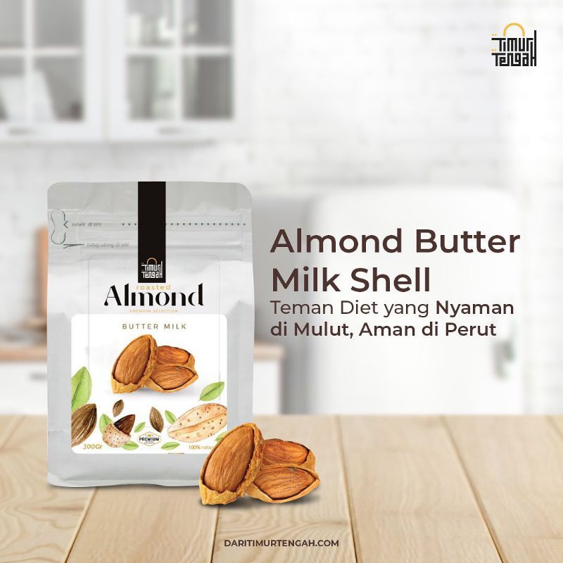 

Kacang Almond Kulit Butter Milk 300 gr Original by Premium Timur Tengah High Quality