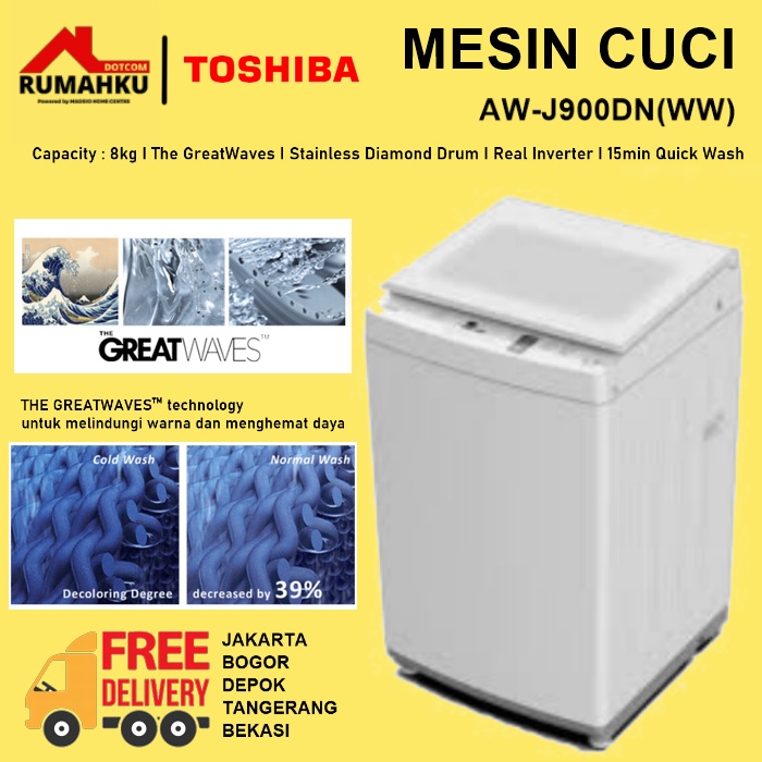 MESIN CUCI 1 TABUNG - MESIN CUCI TOSHIBA - MESIN CUCI TOP LOADING - AW-J900DN - TOSHIBA