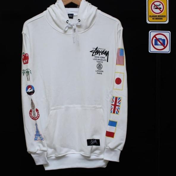 jaket sweater stussy Brooklyn putih premium/sweater hoodie pria murah - Hitam, L
