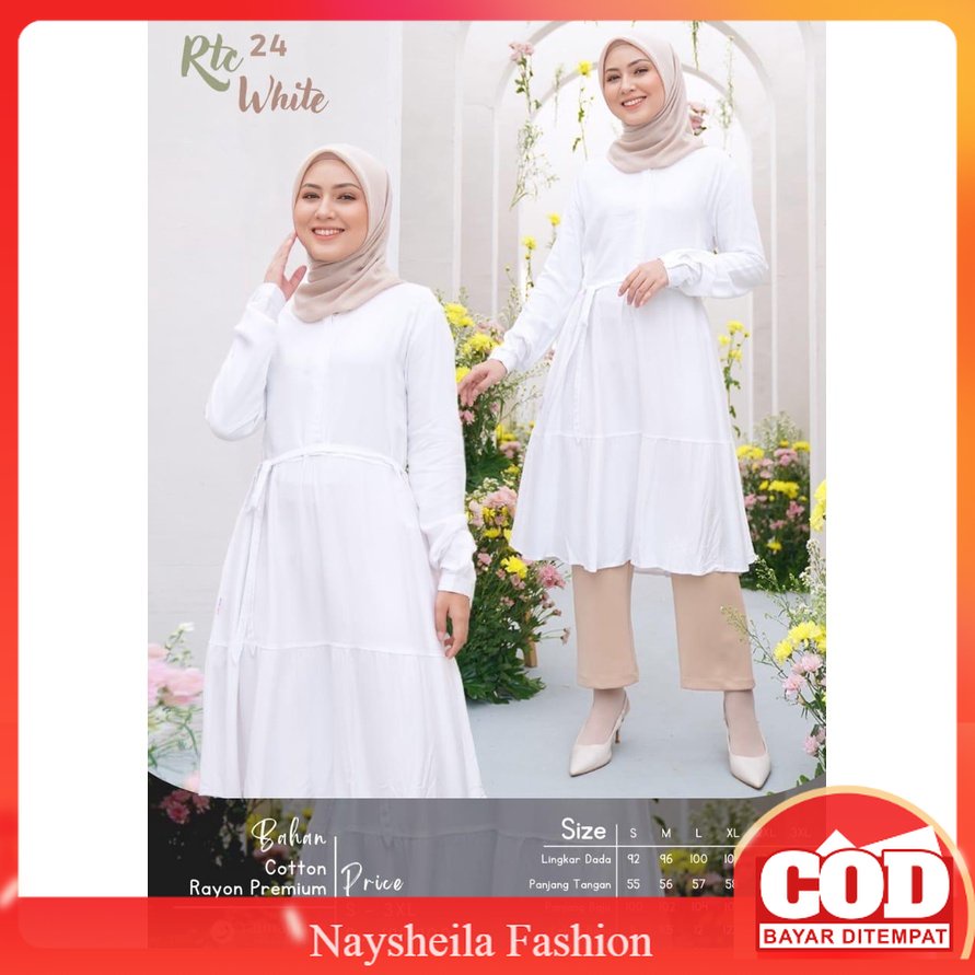 RTC 24 TUNIK WANITA BY RAUNA TERBARU 2022 KEKINIAN POLOS BAJU ATASAN RAYON PREMIUM  PUTIH HITAM FASH