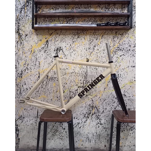 Springer Pantone Frameset Frame Set Alloy Fork Aluminum Alimunium Alu Half Carbon 700c Sepeda Fixie 