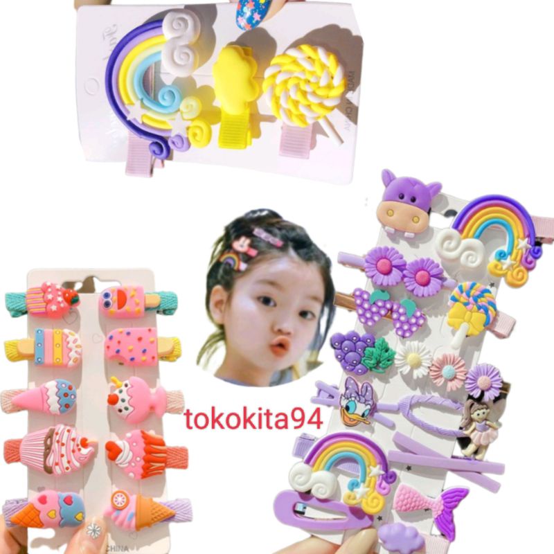 Jepitan Rambut Anak Korea Fashion 1Set isi 14Pcs - Jepitan Rambut Anak Lolipop Cute 10 Pcs - Jepit Rambut Anak Rainbow 3Pcs - Little Pony - Lolipop 1Set