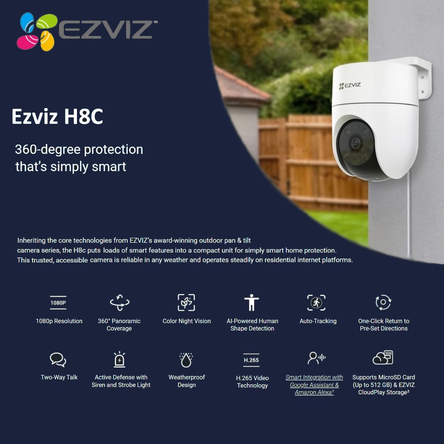 EZVIZ H8C 2MP Outdoor IP Camera Pan &amp; Tilt 360 CCTV Wifi IPCAM 2 Way 1080P