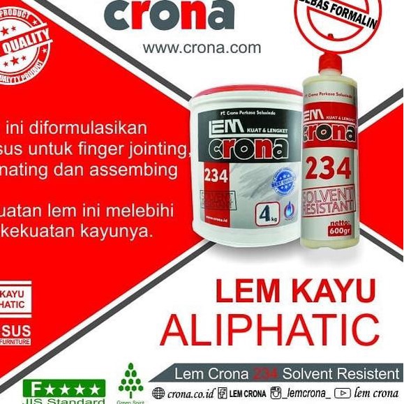 

Lem Crona 234 SR Lem Kayu * ALIPHATIC WOOD GLUE (4 KG)