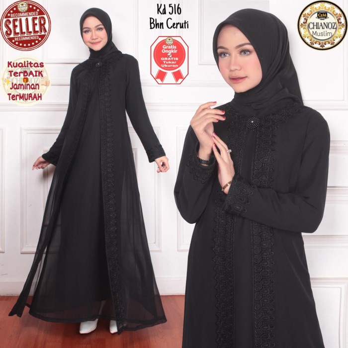 CHIANOZ Gamis Abaya Hitam Ceruti Sifon Mewah Pesta Premium Lebaran 516 - L(G3M8) Dres abaya kekinian