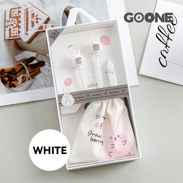 GOONE Earphone Gambar Kelinci Lucu Ear Earbuds Headset Awet Headset Universal iOS Android Warna Pink Biru Hitam