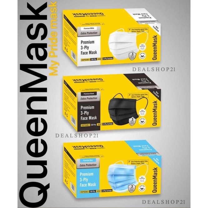 Masker 3 PLY ORIGINAL QUEEN MASK, 1 BOX ISI 50 PCS