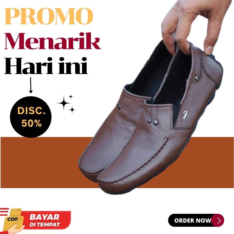 Sepatu pria slip On crocodile Kulit Sapi Asli formal semi formal PREMIUM quality cokelat