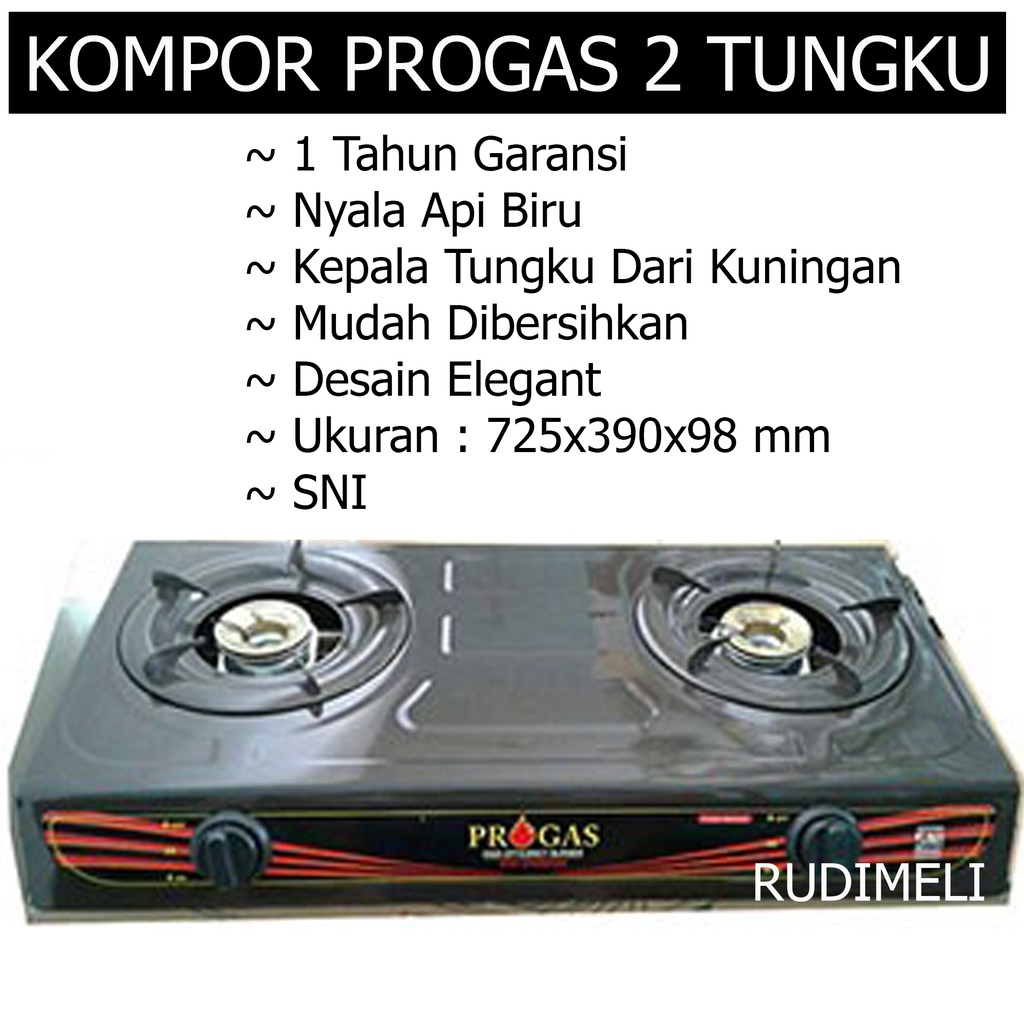 Kompor Gas 2 Tungku MEREK Progas 2 Tungku / Kompor Gas Murah - Hitam